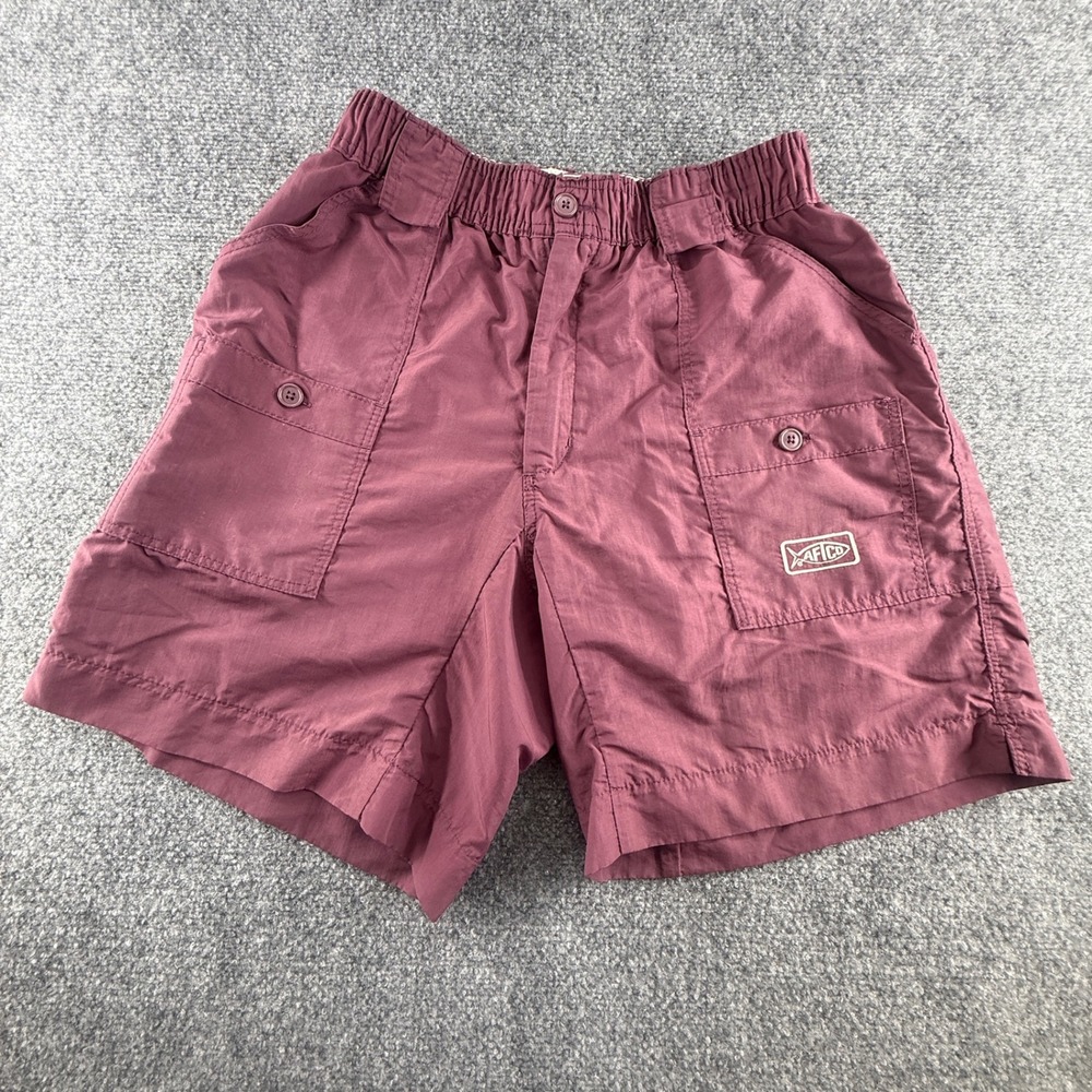 AFTCO Mens M01 Fishing Shorts Maroon Nylon Cargo Elastic Waist Size 27-30